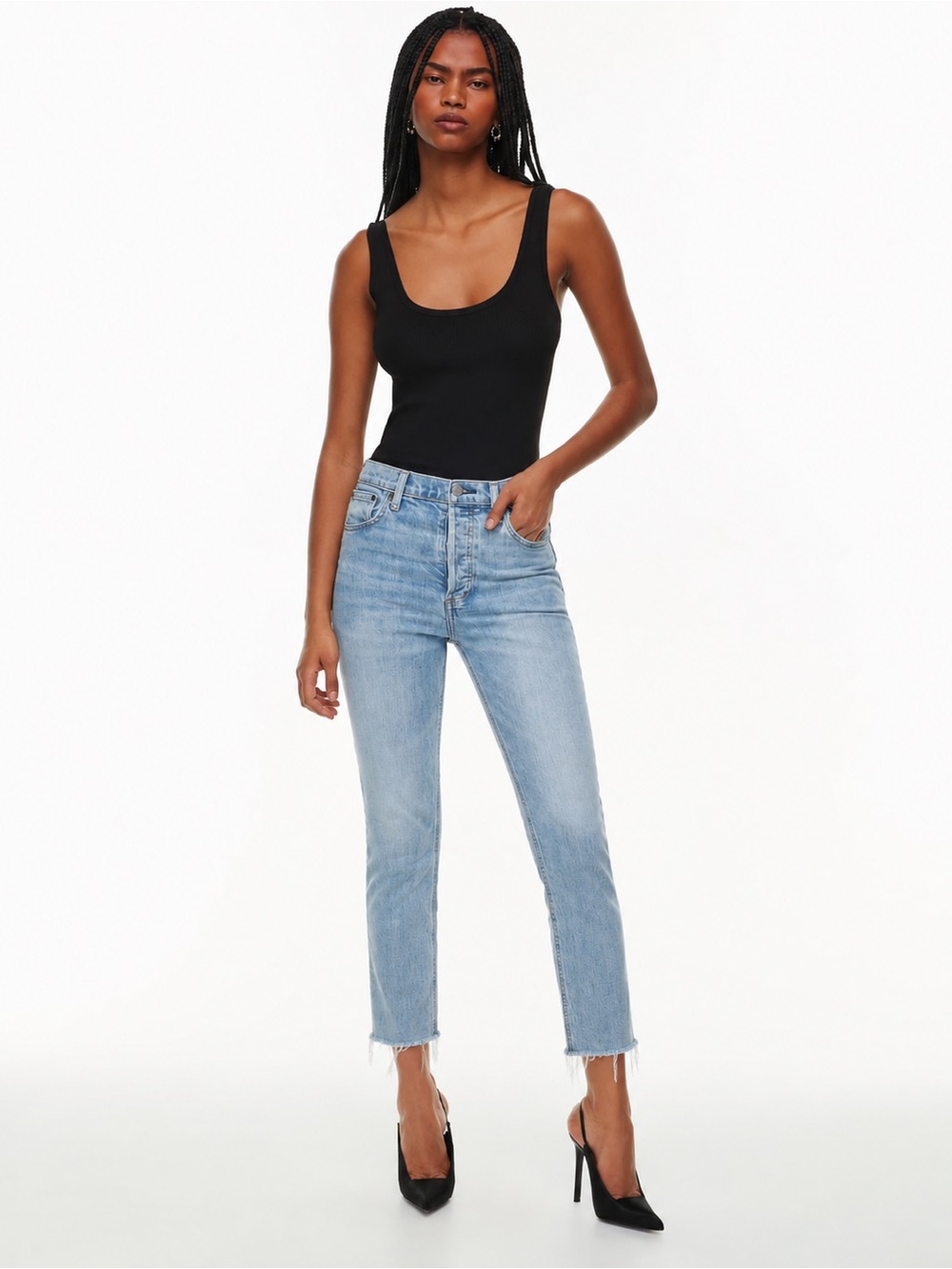 Denim Forum Size 24 The Yoko High Rise Slim Raw Hem Jeans